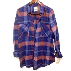 Mudd Blue & Pink Plaid Cotton Flannel Shirt XL